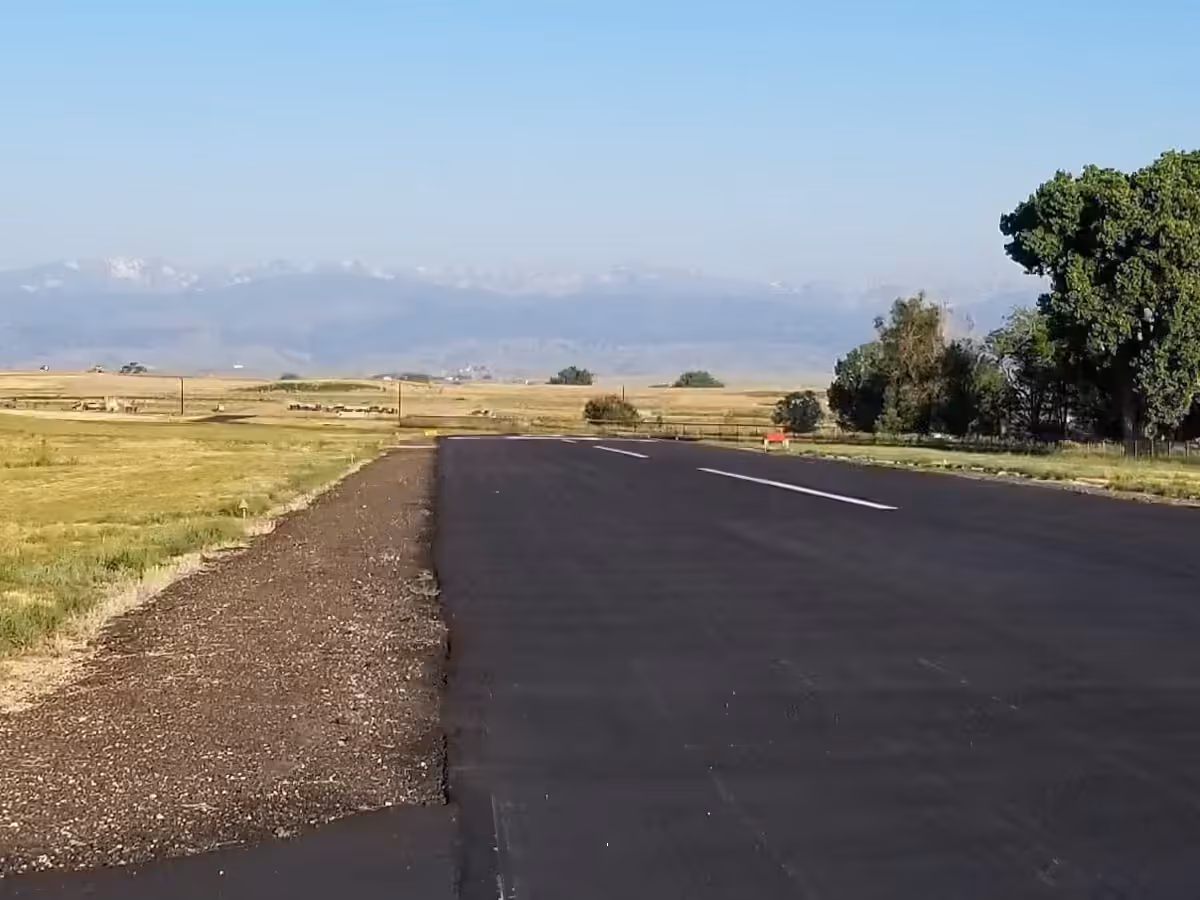 The Parkland Estates runway looking west toward the Front Range.