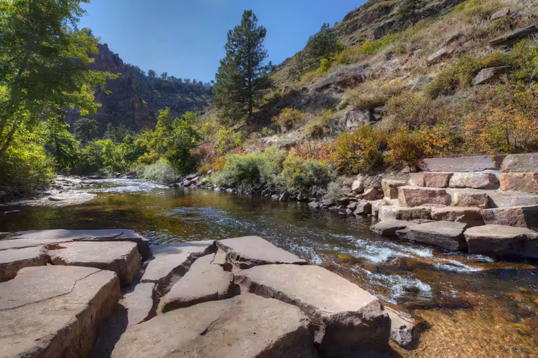 St. Vrain Creek running over broad sandstone slabs in the canyon